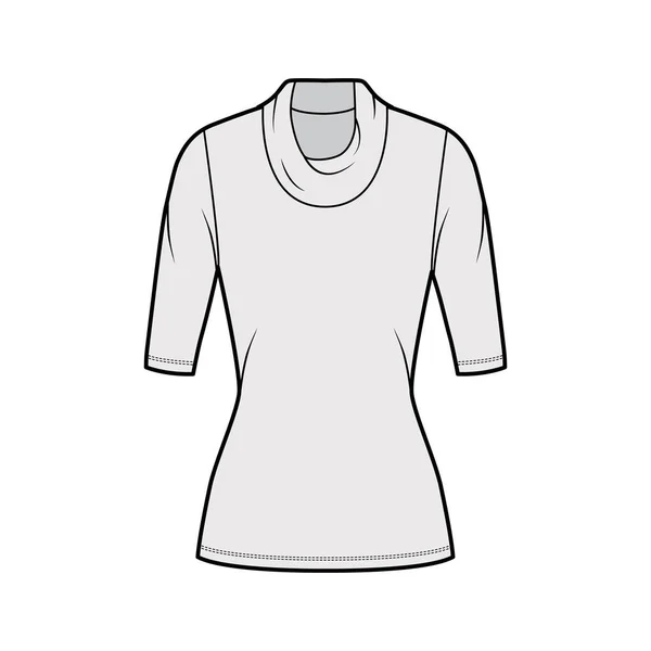 Chawl jersey jersey jersey de cuello alto ilustración técnica de moda con mangas de codo, forma ajustada, longitud de la túnica — Vector de stock