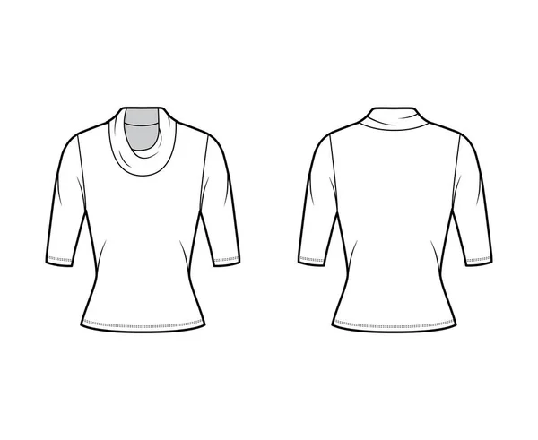 Chawl jersey jersey jersey de cuello alto ilustración técnica de moda con mangas de codo, forma ajustada. — Vector de stock