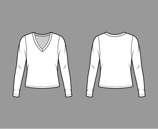 Deep V-hals trui technische mode illustratie met lange mouwen, oversized body — Stockvector