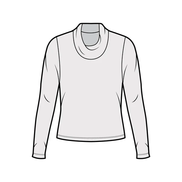 Chawl jersey cuello alto suéter técnica moda ilustración con mangas largas, cuerpo de gran tamaño — Vector de stock