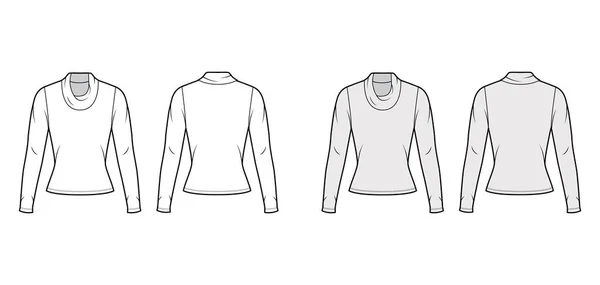 Cowl turtleneck jersey trui technische mode illustratie met lange mouwen, nauwsluitende vorm — Stockvector