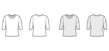 Tayfa yaka kazağı, dirsek kollu, büyük beden ölçüleri olan, teknik moda illüstrasyon.. 