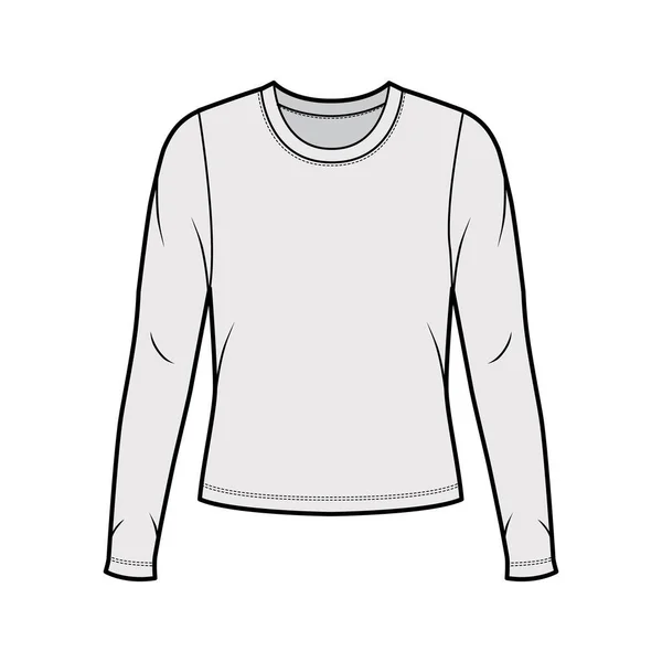 Tripulação pescoço camisa camisola técnica moda ilustração com mangas compridas, corpo de grandes dimensões — Vetor de Stock