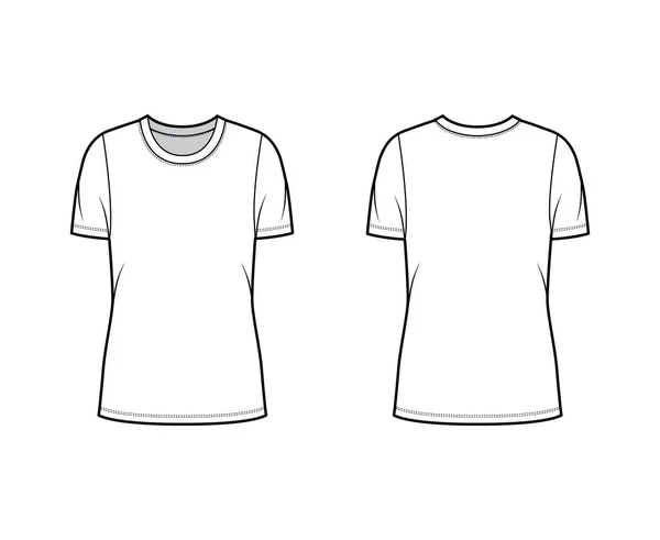 Tričko Crew neck technické módní ilustrace s krátkými rukávy, nadrozměrné tělo, délka tuniky. — Stockový vektor