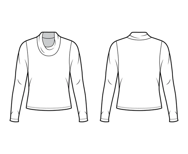 Cowl rolák svetr technické módní ilustrace s dlouhými rukávy, nadrozměrné tělo — Stockový vektor