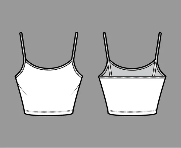 Cotton-jersey bijgesneden camisole technische mode illustratie met primeur hals, gemonteerd lichaam taille lengte. Vlakke basistank — Stockvector