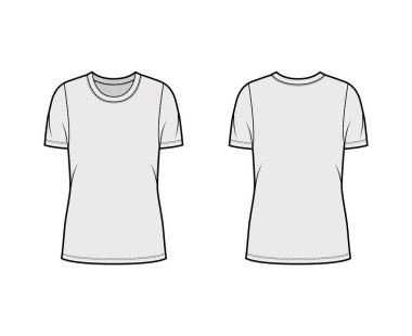 Tayfa yaka tişörtü, kısa kollu, büyük bedenli, tunik uzunluklu teknik moda illüstrasyonu.. 