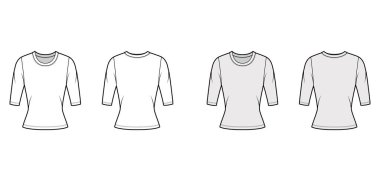 Tayfa yakalı kazak, dirsek kollu, sıkı görünümlü, teknik moda illüstrasyonu.. 