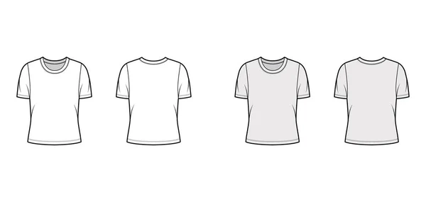 T-shirt col rond en jersey illustration de mode technique à manches courtes, corps oversize. — Image vectorielle