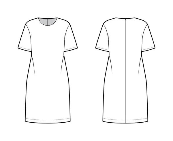 Imagem de moda técnica túnica de grandes dimensões com pescoço redondo, mangas de cotovelo, fecho de correr traseiro, comprimento abaixo do joelho — Vetor de Stock