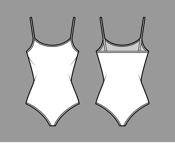 Algodão-jersey body-suit ilustração de moda técnica com corpo de malha equipado, sem mangas. Roupa plana cami — Vetor de Stock