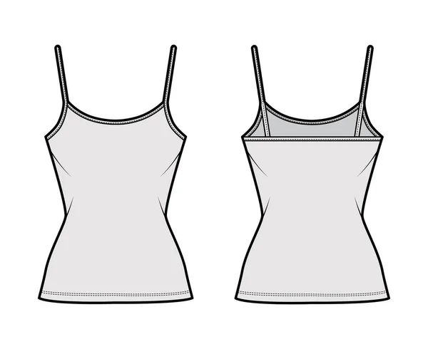 Cotton-jersey camisole technische mode illustratie met primeur hals, passend lichaam tuniek lengte. Platte basistank voor schoeisel — Stockvector