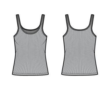 Tırtıklı pamuk-forma tankı teknik moda illüstrasyonu kepçe yaka, rahat örgü, tunik uzunluğu. Düz gecelik.