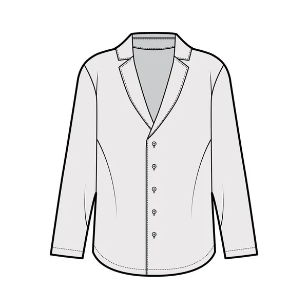 Pajama-style shirt technical fashion illustration with pointed notch collar, front button fastenings, long sleeves. — Stock Vector