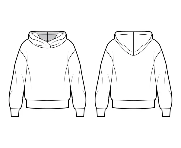 Oversized algodão-velo hoodie ilustração de moda técnica com ajuste relaxado, mangas compridas. Jumper roupa plana — Vetor de Stock