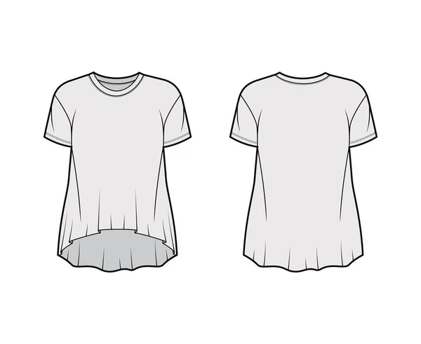 Boyfriend Baumwolle-Jersey T-Shirt technische Mode Illustration mit klassischem Rundhalsausschnitt, kurze Ärmel, hoher Saum — Stockvektor