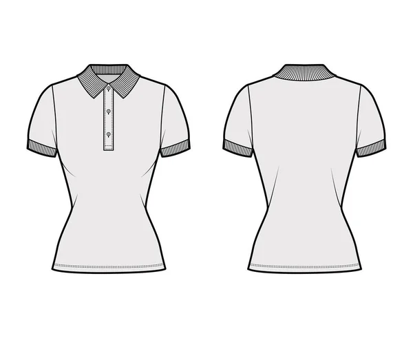 Polo technique illustration de mode avec manches courtes en jersey de coton, coupe étroite, boutons le long des tenues avant — Image vectorielle