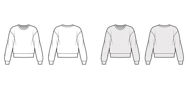 Katoen-badstof sweatshirt technische mode illustratie met ontspannen pasvorm, crew hals, lange mouwen. Platte springer — Stockvector