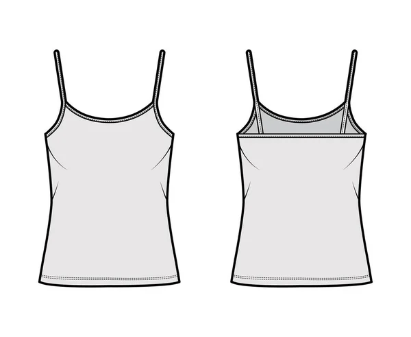 Illustration de mode technique camisole en jersey de coton avec col rond, corps surdimensionné, longueur tunique. Réservoir de vêtements plat — Image vectorielle