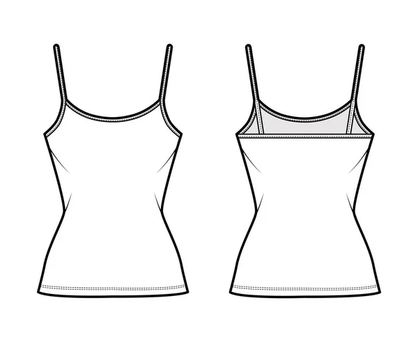 Bomull-jersey camisole teknisk mode illustration med scoop hals, monterad kropp tunika längd. Flat outwear Basic tank — Stock vektor