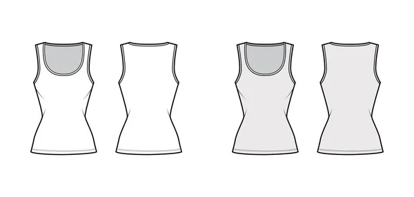 Débardeur en jersey de coton illustration de mode technique avec coupe slim, encolure large, sans manches. Tenues plates cami — Image vectorielle