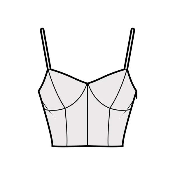 Beskuren topp teknisk mode illustration med sötnos hals, remmar, smal passform, midja längd. Flat outwear tank — Stock vektor