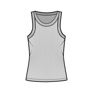 Tırtıklı pamuk-forma tankı teknik moda çizimi geniş yakalı, rahat örgü ören, tunik uzunluğunda kaşkorse