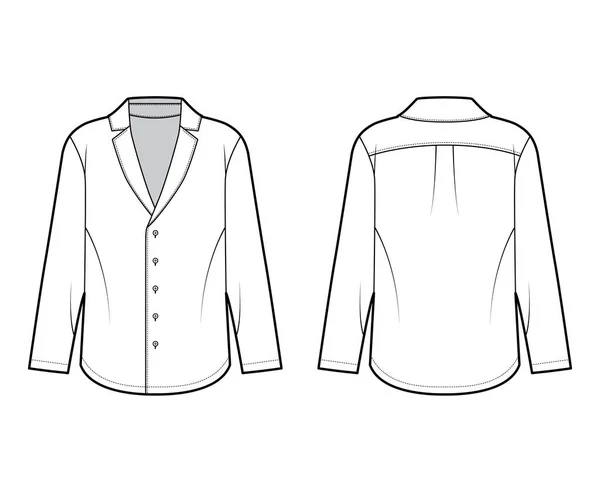 Camisa de estilo pijama ilustración técnica de moda con cuello de muesca puntiagudo, cierres de botones delanteros, mangas largas. — Archivo Imágenes Vectoriales