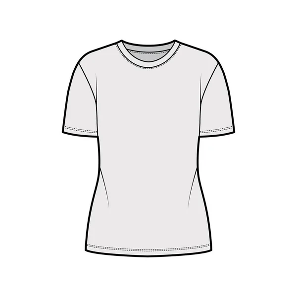 Camiseta de algodón-jersey ilustración técnica de moda con cuello redondo, mangas cortas, longitud de la túnica, blusa básica de outwear — Vector de stock