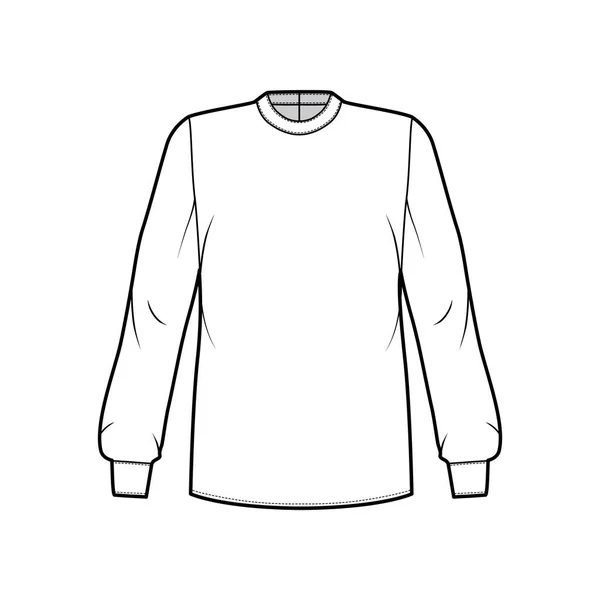 Blusa técnica moda ilustração com colarinho listrado, mangas compridas com manguito, corpo de grandes dimensões, fecho de correr para trás . — Vetor de Stock