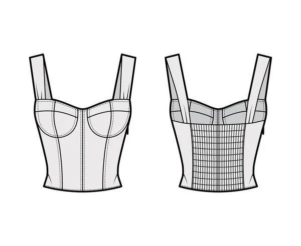 Jewel обрезанный рубашки корсет стиле замаскированный верхней технической моды иллюстрации с формованными чашки, близко подходят, рубашка назад — стоковый вектор