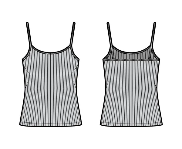 Ilustração de moda técnica camisole com nervuras com pescoço colher, corpo de malha de grandes dimensões, comprimento túnica. Tanque de roupa plana — Vetor de Stock
