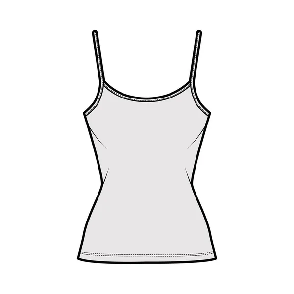 Camisola de algodão-jersey ilustração de moda técnica com pescoço colher, comprimento de túnica do corpo ajustado. Flat outwear tanque básico —  Vetores de Stock