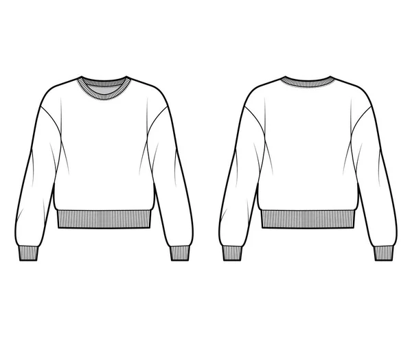 Katoen-badstof sweatshirt technische mode illustratie met ontspannen pasvorm, crew hals, lange mouwen. Platte springer — Stockvector