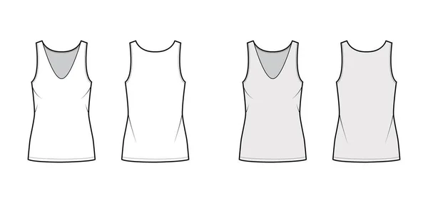 Débardeur en jersey de coton illustration de mode technique avec coupe relax, décolleté en V plongeant, sans manches. Tenues plates camisole — Image vectorielle