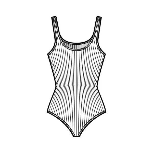 Βαμβακερό jersey tank bodysuit τεχνική επίδειξη μόδας με εντοιχισμένο πλεκτό σώμα, αμάνικο. Επίπεδο outwear cami — Διανυσματικό Αρχείο