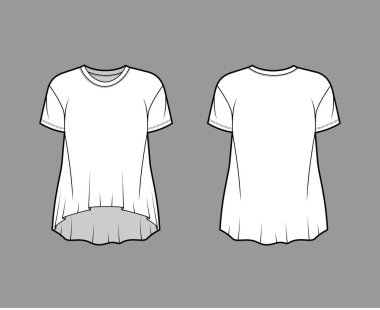 Erkek arkadaş pamuk-forma tişörtü, klasik yakalı, kısa kollu, yüksek kenarlı teknik moda illüstrasyonları.