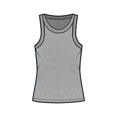 Tırtıklı pamuk-forma tankı teknik moda çizimi geniş yakalı, rahat örgü ören, tunik uzunluğunda kaşkorse