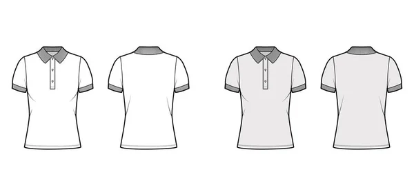 Polo tecnica illustrazione moda con maniche corte in jersey di cotone, oversize, bottoni lungo l'outwear anteriore — Vettoriale Stock