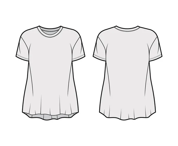 Boyfriend slub baumwolle-jersey T-shirt technische modeillustration mit Rundhalsausschnitt, kurze ärmel, entspannte silhouette. — Stockvektor