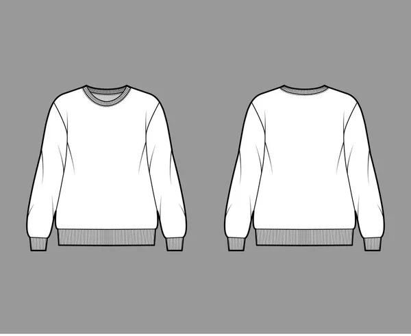 Bomull-frotté oversized tröja teknisk mode illustration med avslappnad passform, besättning halsringning, långa ärmar jumper — Stock vektor