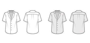 Pijama tarzı gömlek, sivri yakalı, ön düğmeli, kısa kollu teknik taslak..