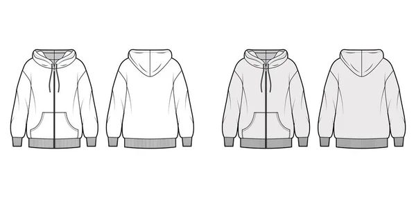 Zip-up túlméretezett pamut gyapjú pulóver technikai divat illusztráció zseb, nyugodt illeszkedés, hosszú ujjú. Lapos ugró — Stock Vector