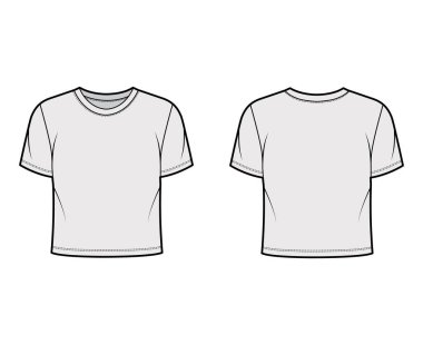 Gevşek formalı, yakalı ve kısa kollu pamuk-formalı teknik moda illüstrasyonları. Düz