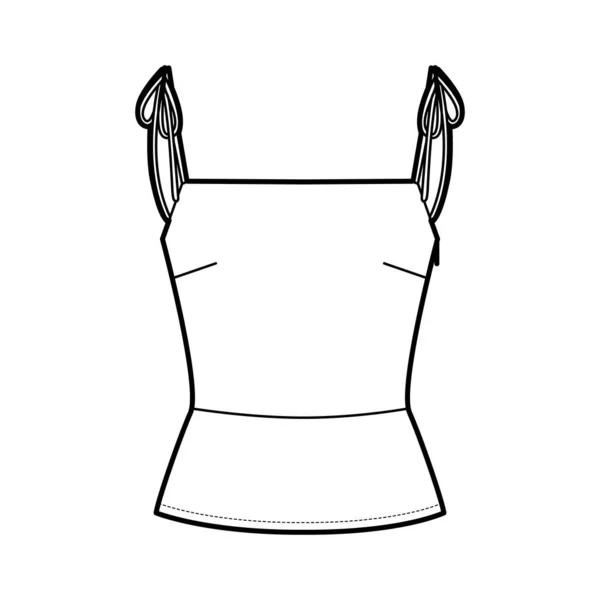 Ilustración de moda técnica superior con ajuste cercano, correas de hombro con cierre de corbata, espalda con camisa. Camiseta de outwear plana — Vector de stock