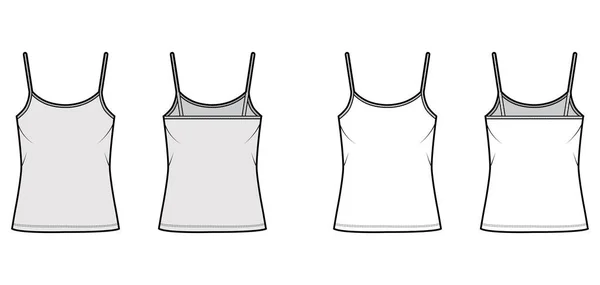 Cotton-Jersey camisole technikai divat illusztráció gombóc nyak, túlméretezett test, tunika hossza. Lapos fehérnemű tartály — Stock Vector