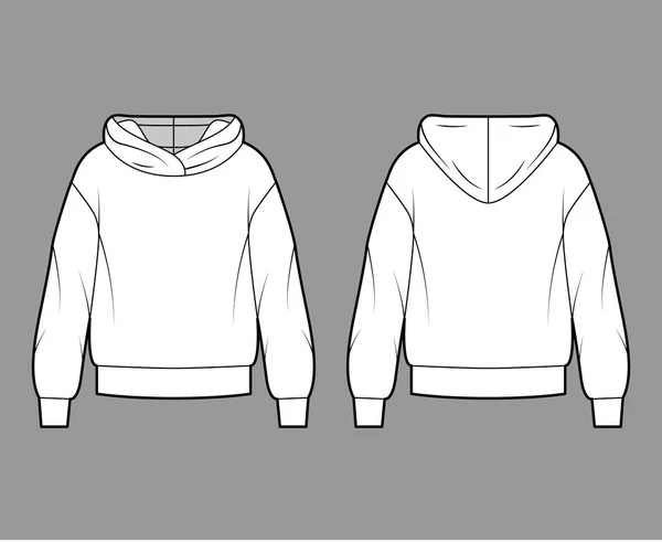 Überdimensionaler Baumwolle-Fleece-Kapuzenpullover mit technischer Modenabbildung mit entspannter Passform, langen Ärmeln. Flacher Pullover — Stockvektor