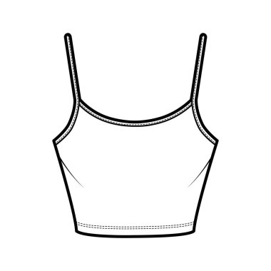 Pamuk-forma kesimi, kepçe yakalı, vücuduna uygun bel uzunluğu olan gecelikli teknik moda illüstrasyonu. Düz temel tank