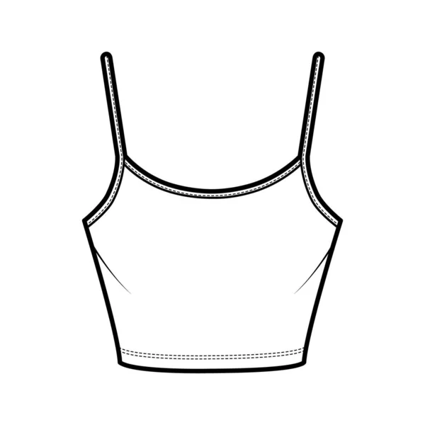 Illustration de mode technique camisole recadrée en jersey de coton avec col rond, taille ajustée. Réservoir plat de base — Image vectorielle