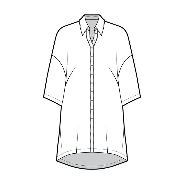 Blusa sobredimensionada ilustración técnica de moda con cuello de camisa básico, hombros drásticamente caídos, cuerpo sobredimensionado — Vector de stock